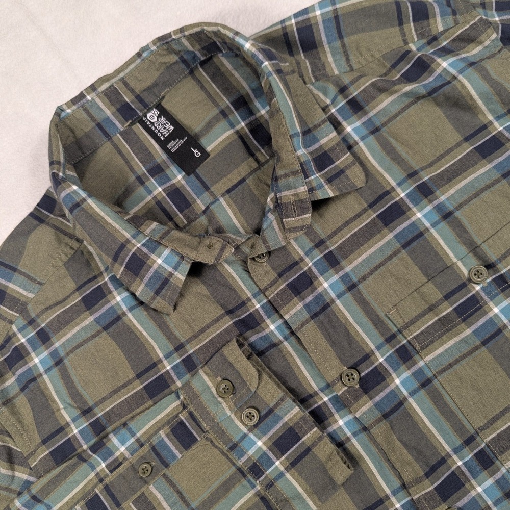 Mountain Hardwear Mens Plaid Button Down Shirt Olive Green Blue OM9098 Large